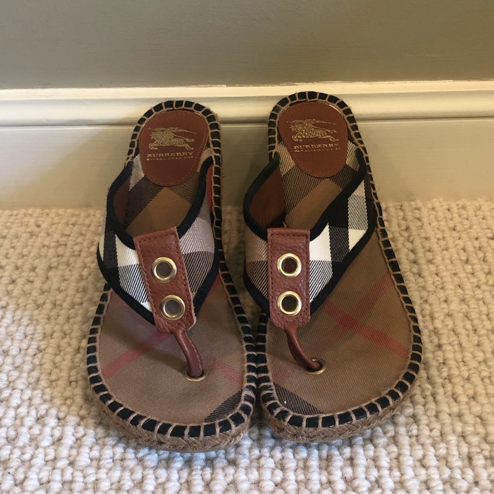 Burberry nova check espadrille thong wedge sandal